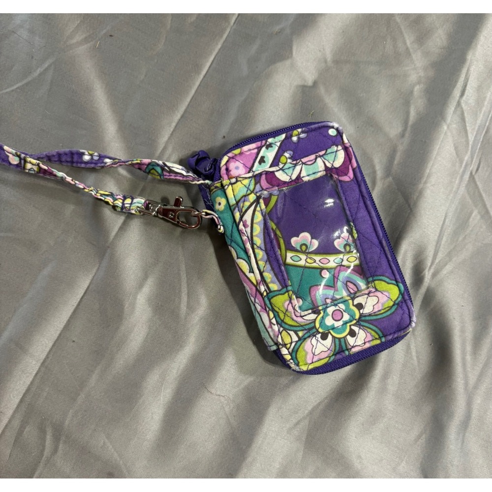 Vera Bradley Purple Floral Paisley Quilted Zip ID Case Wristlet Wallet